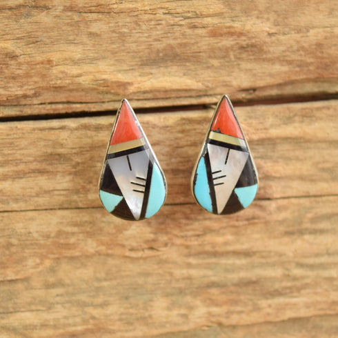 Zuni Inlay Teardrop Shaped Earrings